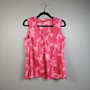 Talbots Petites Pink Butterfly Print Sleeveless Cotton‎ Silk Blouse Top Size 16P